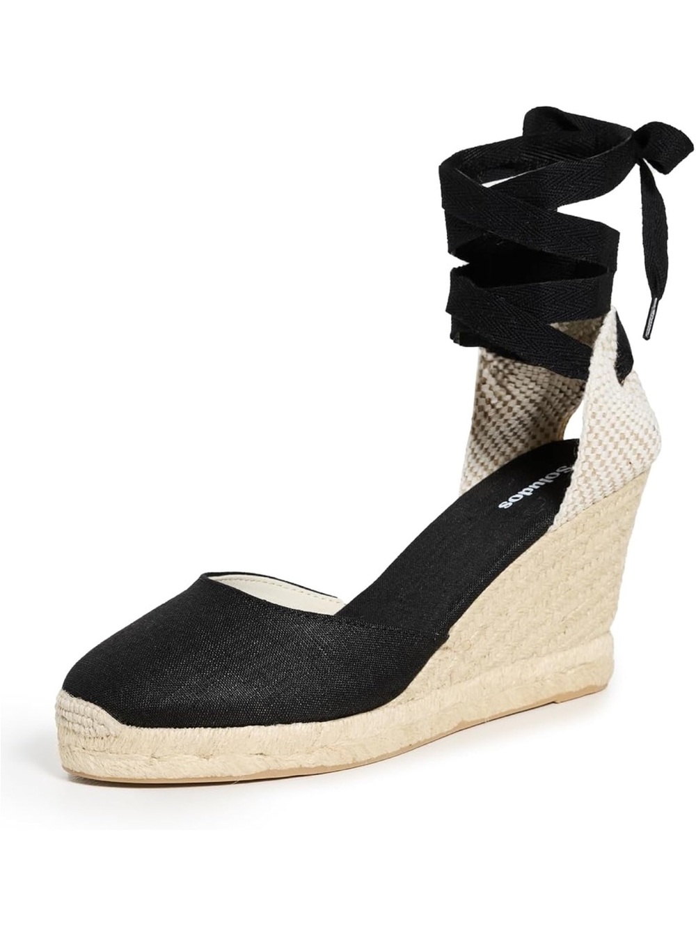 Soludos Black Espadrille Wedge Ankle-Tie Sandals